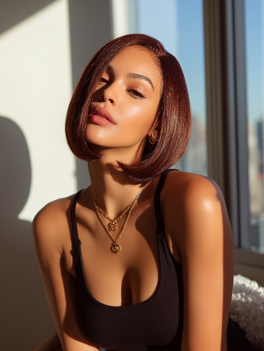 13x4 Lace Frontal #33 Reddish Brown Straight Bob Glueless Wig