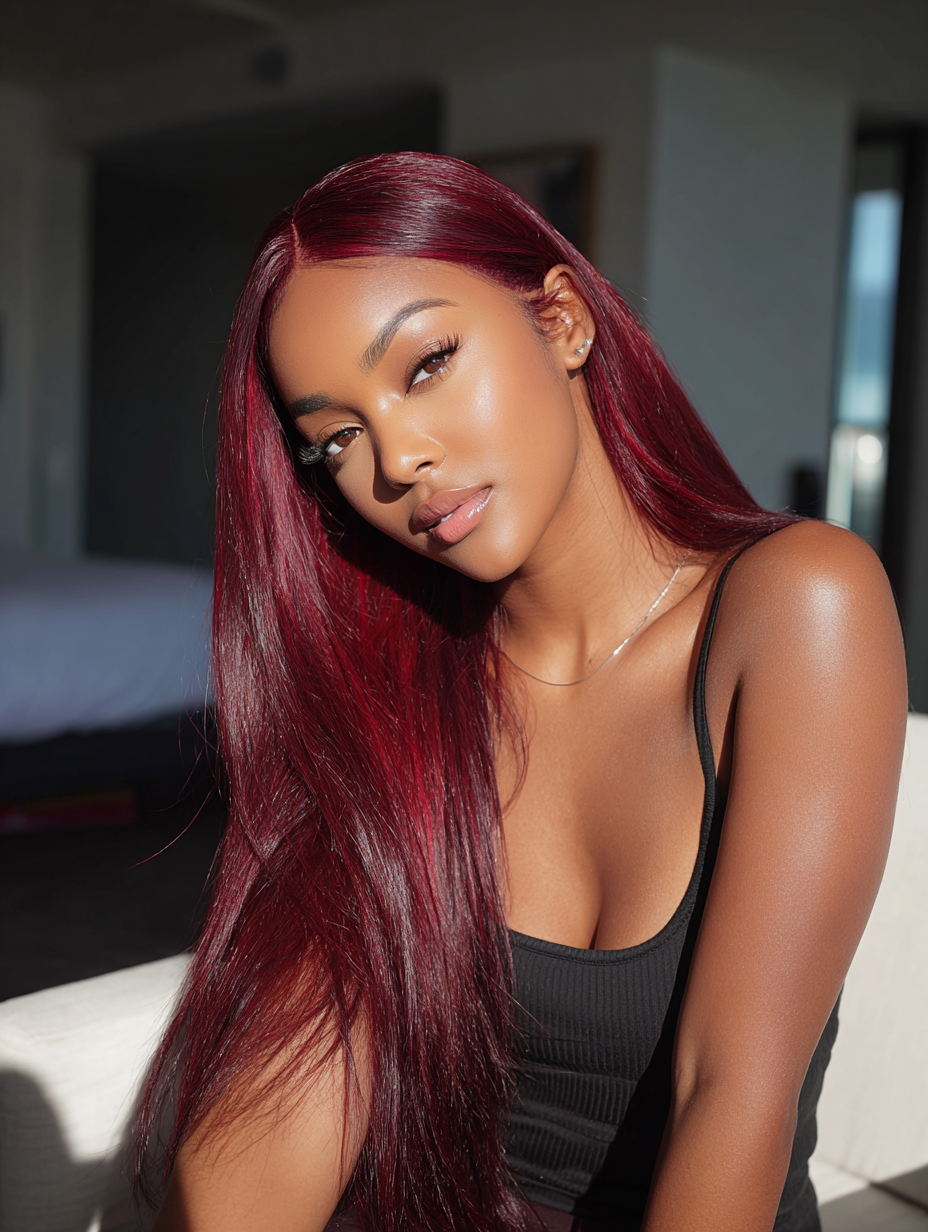 99J Burgundy Straight 6x5 Pre-Cut Glueless Wig