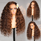 13x6 HD Transparent Lace Frontal Glueless Wigs | Natural/deep Wave Chocolate Brown