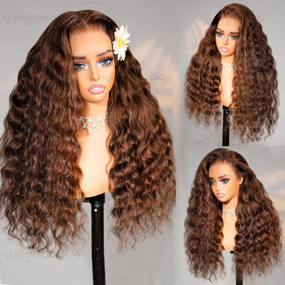 13x6 HD Transparent Lace Frontal Glueless Wigs | Natural/deep Wave Chocolate Brown