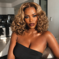 6x5 Glueless Honey Blonde Highlights Bouncy Curl Wig