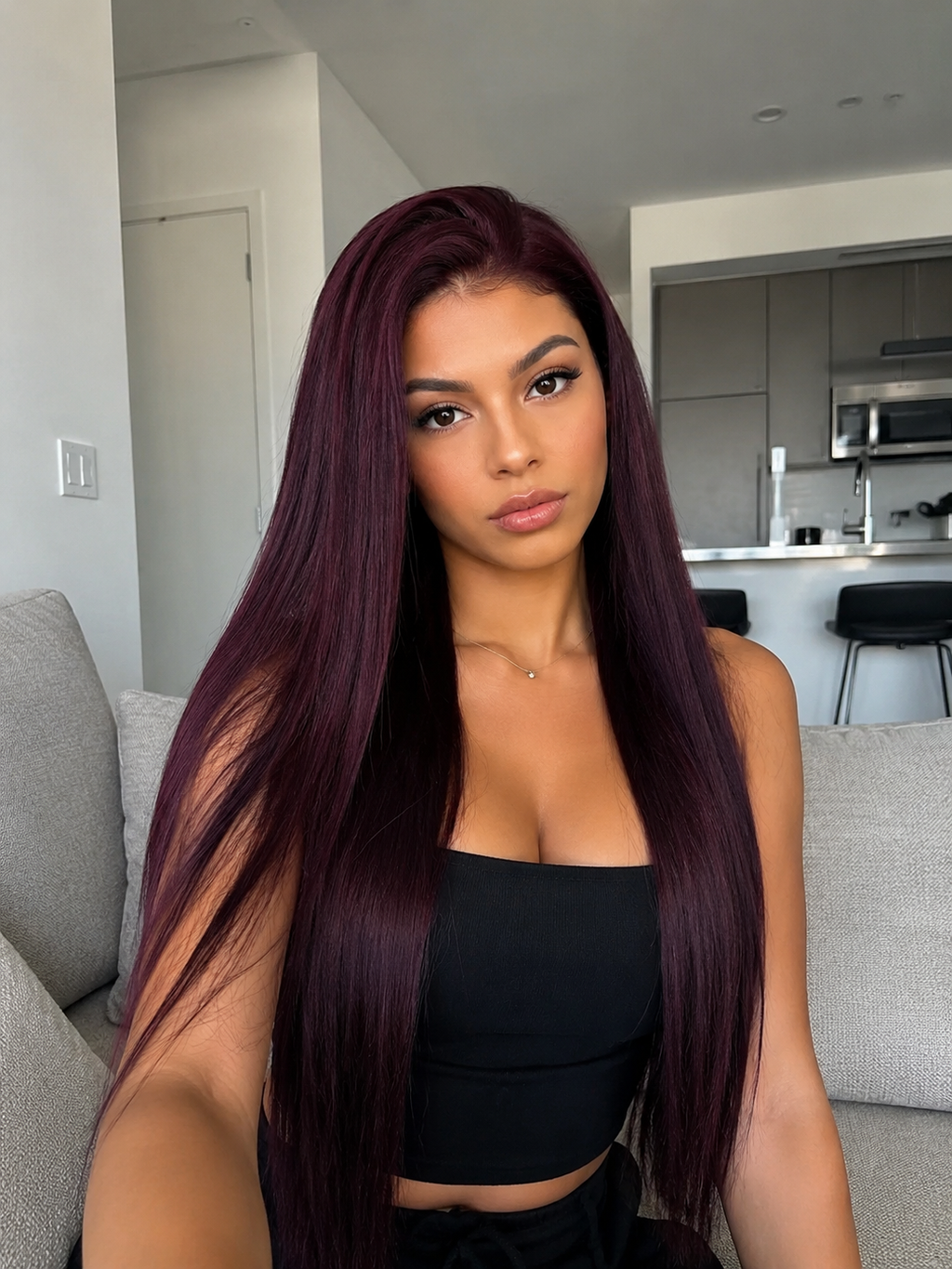 13x4 Lace Frontal Plum Straight Glueless Wig with Natural Hairline