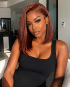 13x4 Lace Frontal #33 Reddish Brown Straight Bob Glueless Wig