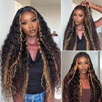 13x6 Transparent HD Frontal Lace Wig | Bohemian Curly Wig | Honey Blonde Money Piece