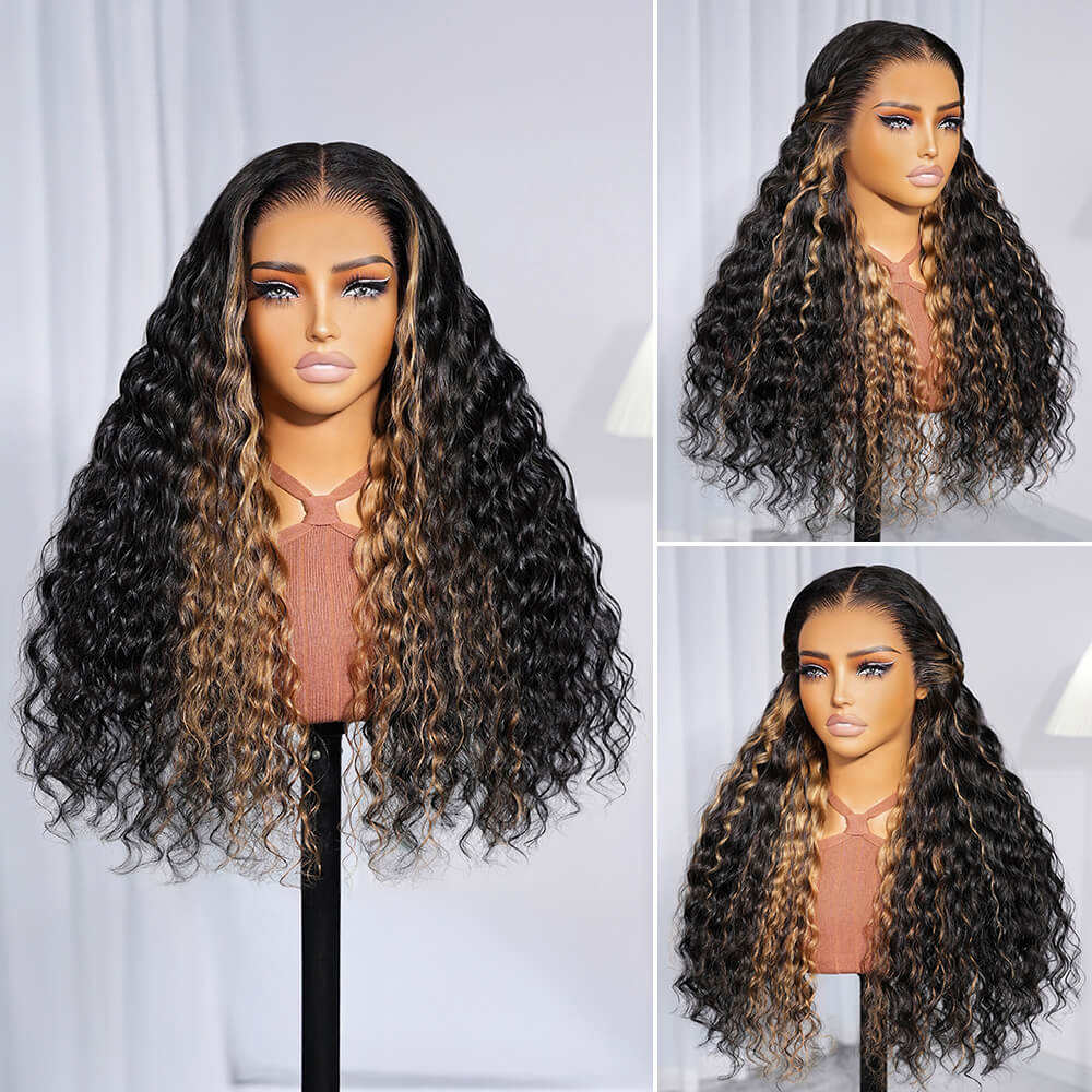 13x6 Transparent HD Frontal Lace Wig | Bohemian Curly Wig | Honey Blonde Money Piece