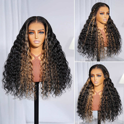 13x6 Transparent HD Frontal Lace Wig | Bohemian Curly Wig | Honey Blonde Money Piece