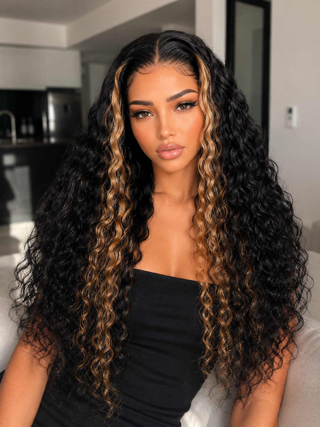 13x6 Transparent HD Frontal Lace Wig | Bohemian Curly Wig | Honey Blonde Money Piece